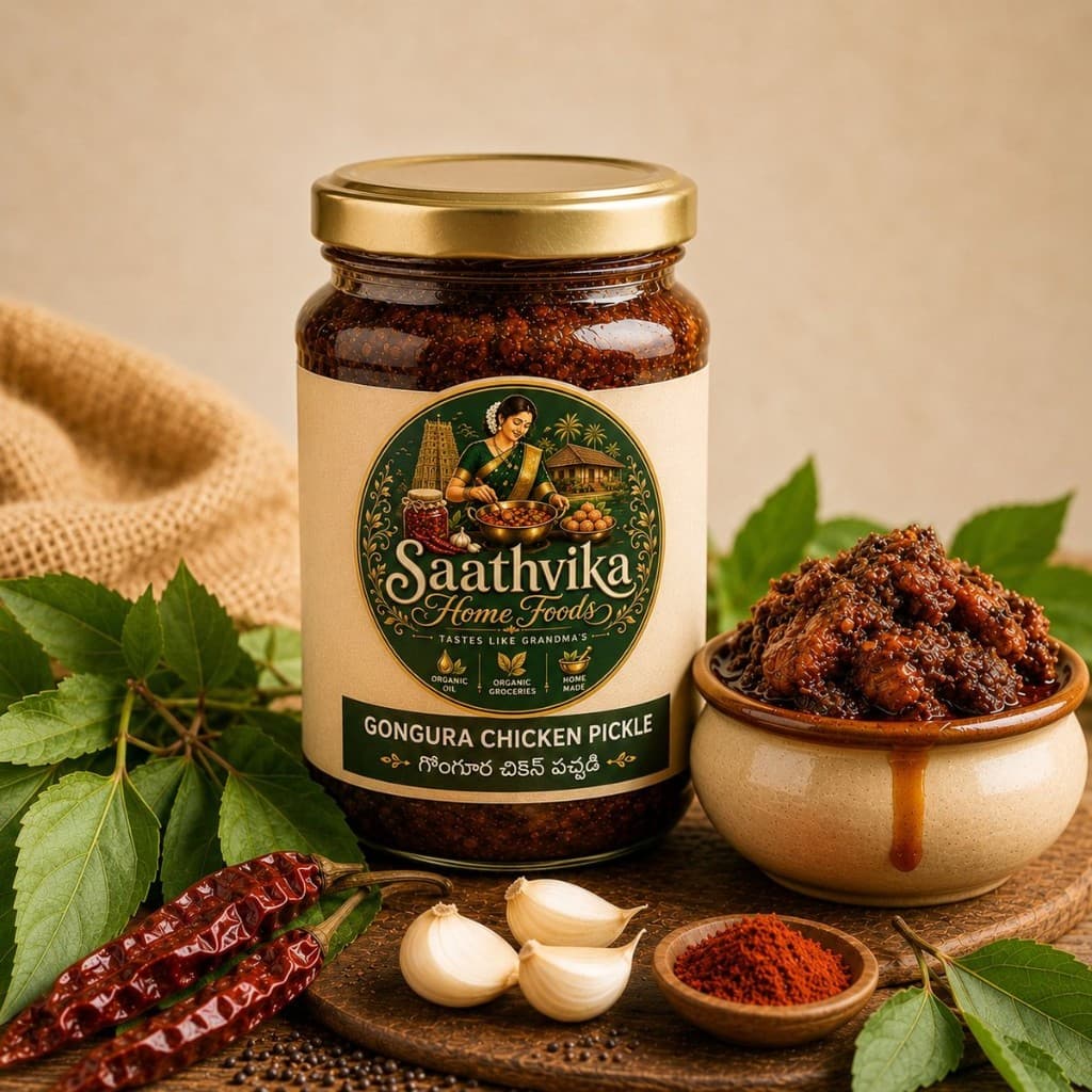 Gongura Chicken Pickle — Tangy sorrel leaves, slow-cooked chicken — an Andhra signature